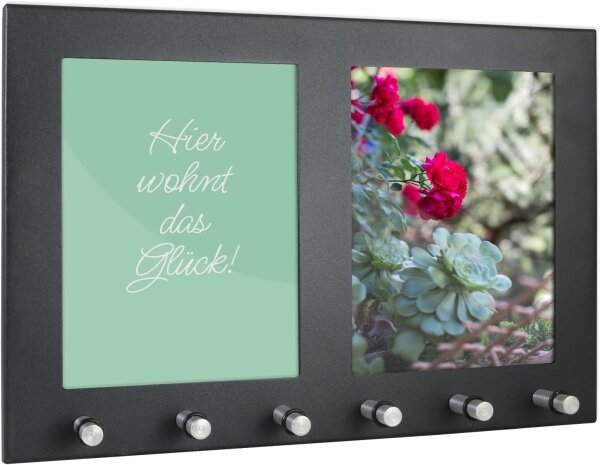 HMF Schlüsselbrett mit 2 Bilderrahmen 6 Schlüsselhaken