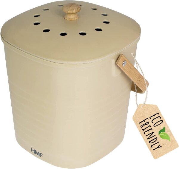 HMF Nachhaltiger Biomülleimer Komposteimer mit Deckel 3L beige