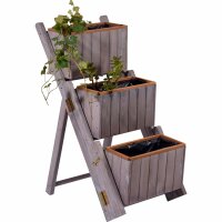 Dobar Ausklappbare Pflanztreppe mit 3 Pflanzkästen, Holz