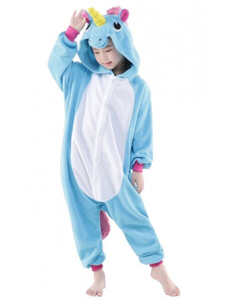 Blaues Einhorn Onesie Kinder Tier Kostüme Für Jugend Schlafanzug Kostüm Gr. 125 cm 10-12 Jahre