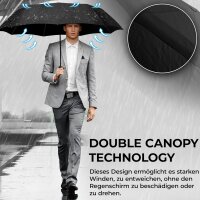 Wilford & Sons Regenschirm Taschenschirm Sturmfest + Auf-Zu Automatik Reiseschirm Taschenregenschirm Golfschirm Umbrella schwarz
