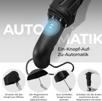 Wilford & Sons Regenschirm Taschenschirm Sturmfest + Auf-Zu Automatik Reiseschirm Taschenregenschirm Golfschirm Umbrella schwarz