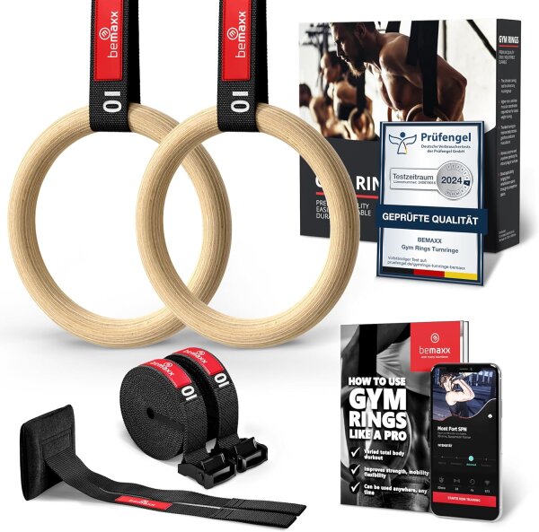 BeMaxx Turnringe Holz Gym Rings + Türanker Holzturnringe Gymnastikringe