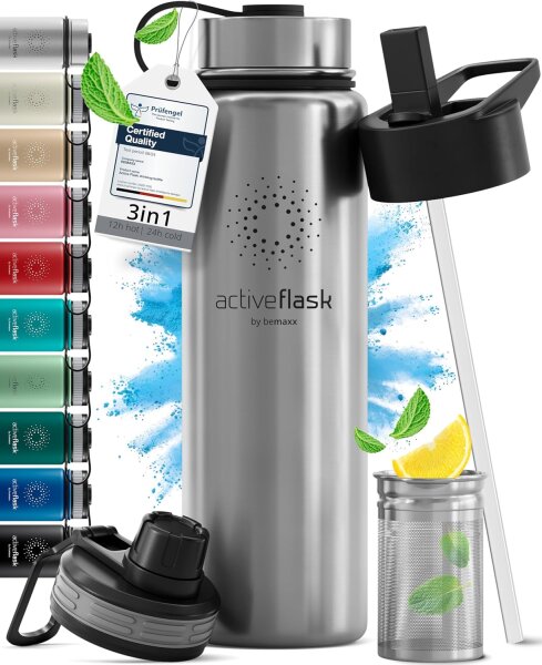 BeMaxx Trinkflasche Edelstahl ACTIVE FLASK silber 680ml