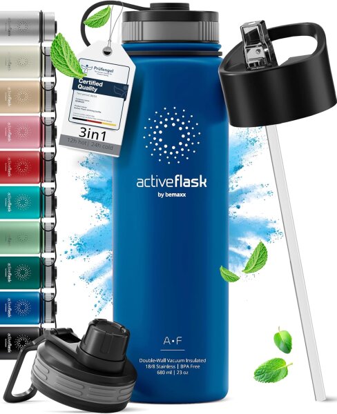 BeMaxx Trinkflasche Edelstahl ACTIVE FLASK blau 680ml