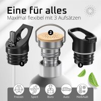 BeMaxx Trinkflasche Edelstahl ACTIVE FLASK silber Bamboo-Verschluss 530ml