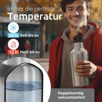 BeMaxx Trinkflasche Edelstahl ACTIVE FLASK silber Bamboo-Verschluss 530ml