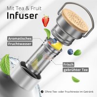 BeMaxx Trinkflasche Edelstahl ACTIVE FLASK silber Bamboo-Verschluss 530ml