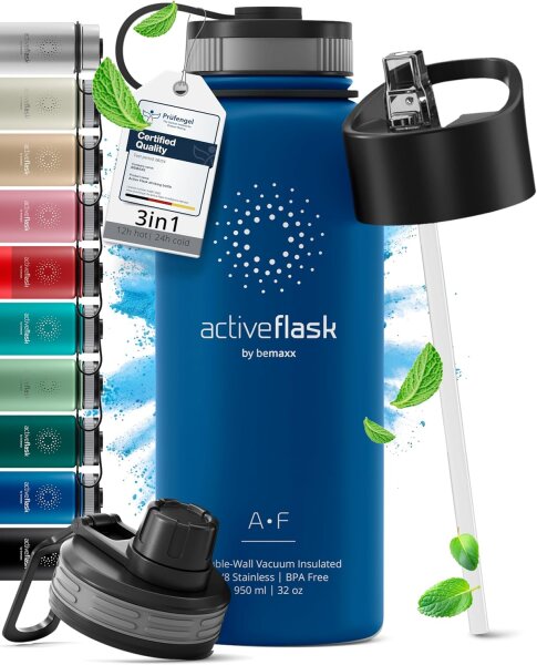 BeMaxx Trinkflasche Edelstahl ACTIVE FLASK blau 950ml