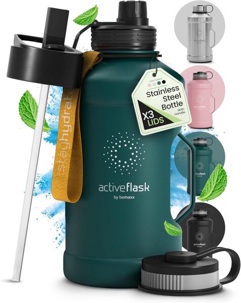 BeMaxx Trinkflasche Edelstahl ACTIVE FLASK BIG 2,2L grün