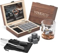 VINENCO Whisky Basalt Steine Set - 12 Wiederverwendbare Eiswürfel