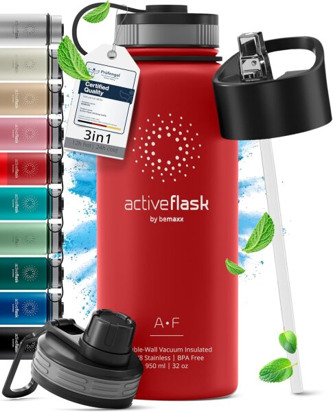 BeMaxx Trinkflasche Edelstahl ACTIVE FLASK rot 950ml