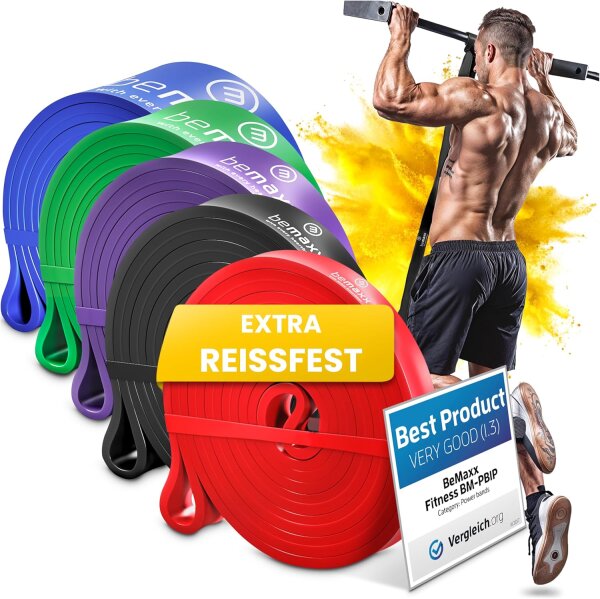 BeMaxx 5er Set Fitnessband Pull Up Resistance Band Klimmzughilfe