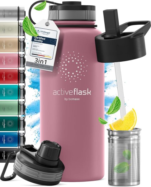 BeMaxx Trinkflasche Edelstahl ACTIVE FLASK rosa 680ml
