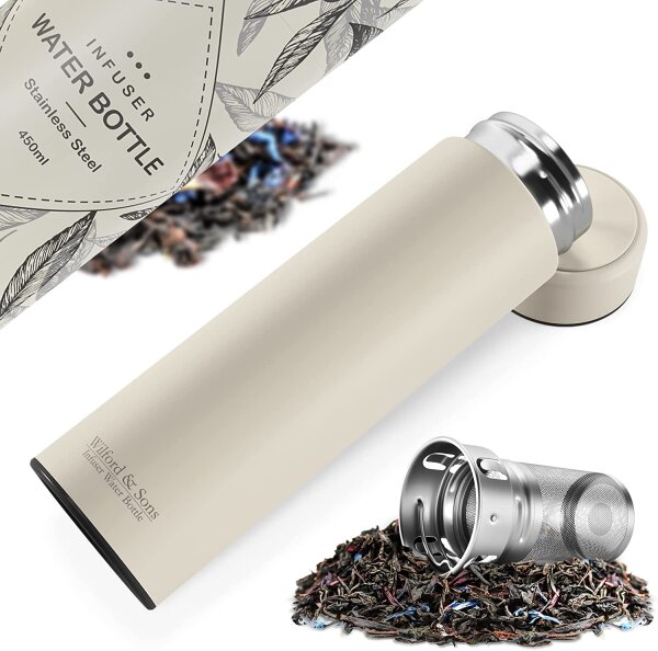 Thermosflasche + Tee/Früchte Sieb-INFUSER creme