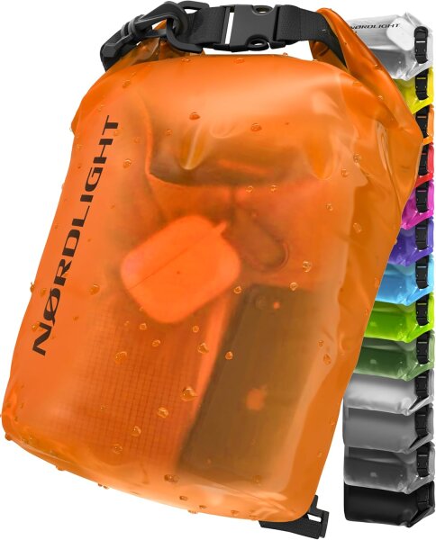 Nordlight Wasserdichter Tasche Dry Bag 10L - Roll Top Tasche KurierTasche orange/transparent