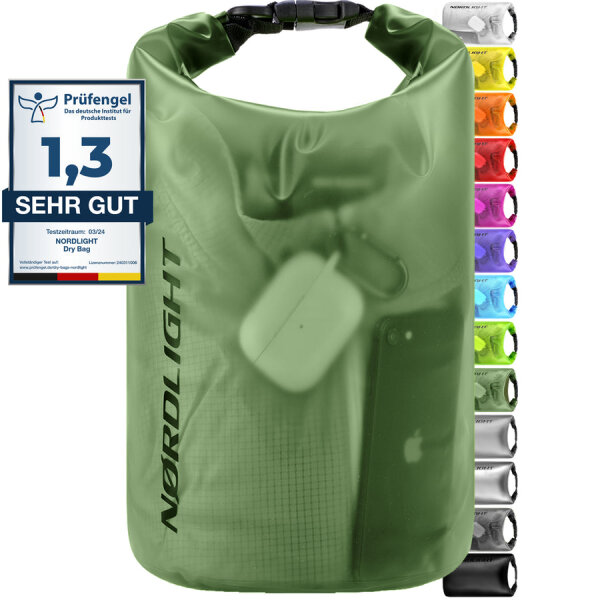Nordlight Wasserdichter Tasche Dry Bag 2L - Roll Top Tasche KurierTasche dunkelgrün/transparent