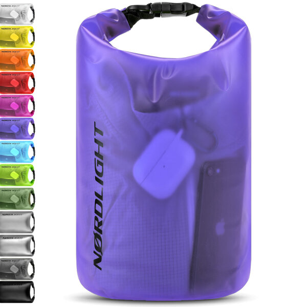 Nordlight Wasserdichter Tasche Dry Bag 5L - Roll Top Tasche KurierTasche lila/transparent