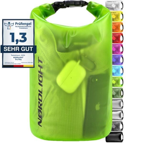 Nordlight Wasserdichter Tasche Dry Bag 30L - Roll Top Tasche KurierTasche grün/transparent