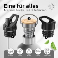 BeMaxx Trinkflasche Edelstahl ACTIVE FLASK Sage Bamboo-Verschluss 950ml