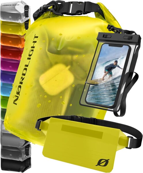 Nordlight 3er Set Wasserdichter Tasche Dry Bag 10L - Roll Top Tasche KurierTasche Gelb semi-transparent