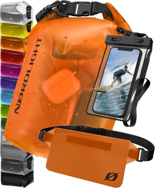 Nordlight 3er Set Wasserdichter Tasche Dry Bag 5L - Roll Top Tasche KurierTasche orange-semi transparent
