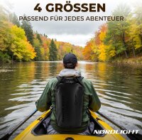 Nordlight Schwarz, 5 Liter wasserdichte Tasche mit Handyhülle + Roll-Top, Schultergurt | Drybag wasserfester Tasche Beutel Packsack Seesack Wassersack Wetbag | Baden Schwimmen Strand SUP