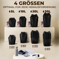 Nordlight Schwarz, 20 Liter wasserdichte Tasche mit Handyhülle + Roll-Top, Schultergurt | Drybag wasserfester Tasche Beutel Packsack Seesack Wassersack Wetbag | Baden Schwimmen Strand SUP