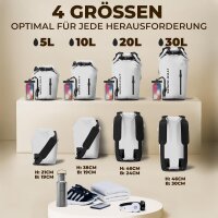 Nordlight Weiß, 20 Liter wasserdichte Tasche mit Handyhülle + Roll-Top, Schultergurt | Drybag wasserfester Tasche Beutel Packsack Seesack Wassersack Wetbag | Baden Schwimmen Strand SUP