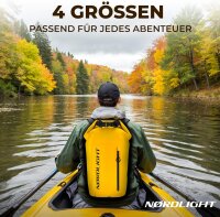 Nordlight Gelb, 10 Liter wasserdichte Tasche mit Handyhülle + Roll-Top, Schultergurt | Drybag wasserfester Tasche Beutel Packsack Seesack Wassersack Wetbag | Baden Schwimmen Strand SUP