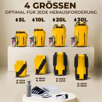 Nordlight Gelb, 30 Liter wasserdichte Tasche mit Handyhülle + Roll-Top, Schultergurt | Drybag wasserfester Tasche Beutel Packsack Seesack Wassersack Wetbag | Baden Schwimmen Strand SUP
