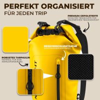 Nordlight Gelb, 30 Liter wasserdichte Tasche mit Handyhülle + Roll-Top, Schultergurt | Drybag wasserfester Tasche Beutel Packsack Seesack Wassersack Wetbag | Baden Schwimmen Strand SUP