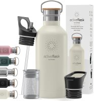 BeMaxx Trinkflasche Edelstahl ACTIVE FLASK weiß Bamboo-Verschluss 530ml