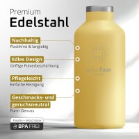BeMaxx Trinkflasche Edelstahl ACTIVE FLASK Popcorn-creme Bamboo-Verschluss 950ml