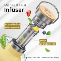 BeMaxx Trinkflasche Edelstahl ACTIVE FLASK Popcorn-creme Bamboo-Verschluss 950ml
