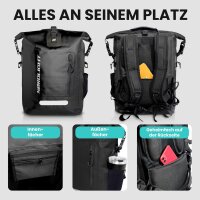 Nordlight Wasserdichter Tasche Dry Bag 25l - Roll Top Tasche KurierTasche schwarz