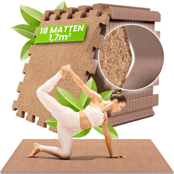 Puzzlematte 18-tlg. Cork 32x32cm – Bodenschutzmatten für Fitness & Homegym