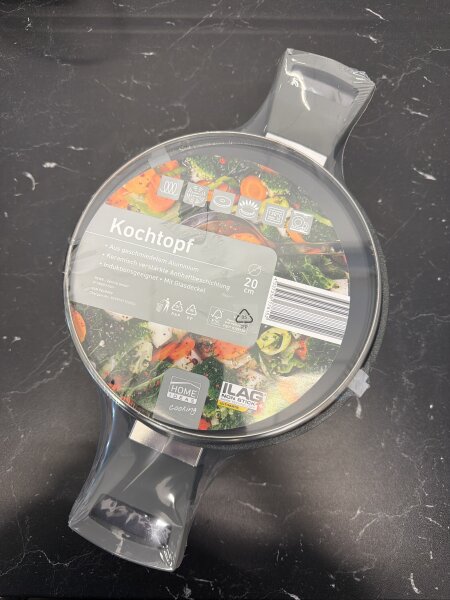 Kochtopf 20 cm mit Glasdeckel – Induktionsgeeignet & Antihaftbeschichtet