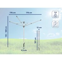 Leifheit LinoPush 500 Wäschespinne – 50 m Trockenlänge inkl. Bodenhülse & Schutzhülle