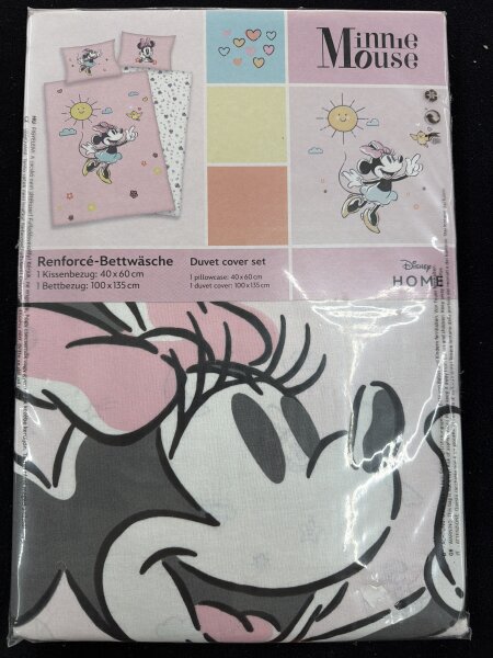 Disney Minnie Mouse Renforcé Kinderbettwäsche – 100 x 135 cm + 40 x 60 cm, 100 % Baumwolle