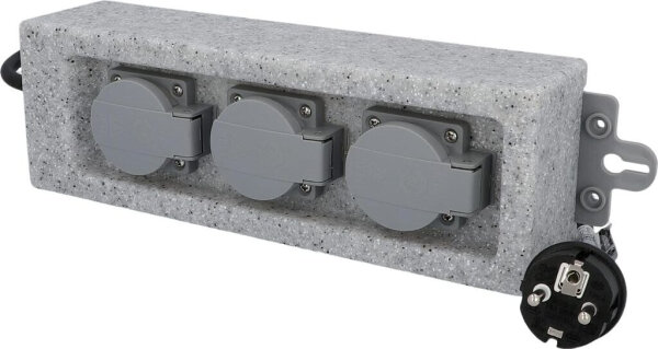 UNITEC Garten-Steckdosenverteiler 3-fach – Granitoptik, IP44, 1,5 m Kabel