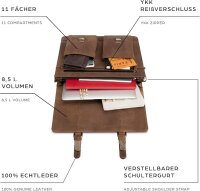 LEABAGS Cambridge Aktentasche – Echtleder Umhängetasche, 15 Zoll Laptopfach, Vintage Braun