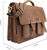 LEABAGS Cambridge Aktentasche – Echtleder Umhängetasche, 15 Zoll Laptopfach, Vintage Braun