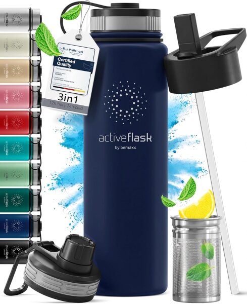 BeMaxx Trinkflasche Edelstahl ACTIVE FLASK dunkelblau 950ml