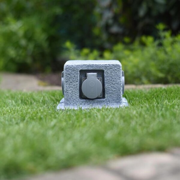 UNITEC Garten-Steckdosenverteiler Quader – 4-fach, IP44, Steinoptik