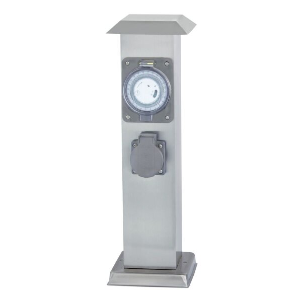 UNITEC Edelstahlsäule mit Zeitschaltuhr – 2 Steckdosen, IP44