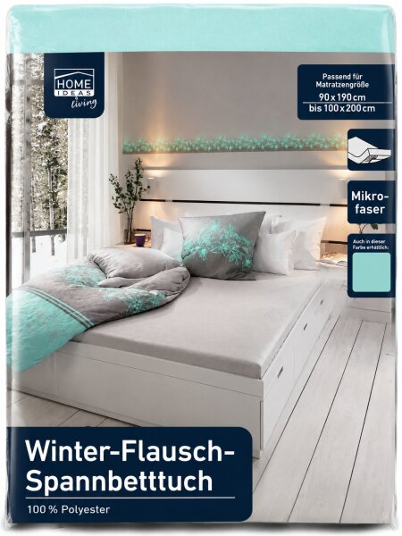 HOME IDEAS Living Winter-Flausch-Spannbetttuch Mint – Mikrofaser 90–100 × 100–200 cm