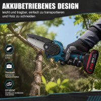 ACAGALA Akku-Kettensäge 21 V – 4 Zoll Mini-Astsäge mit 2 Akkus
